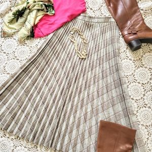 Vintage Pleated Plaid Light Wool Skirt